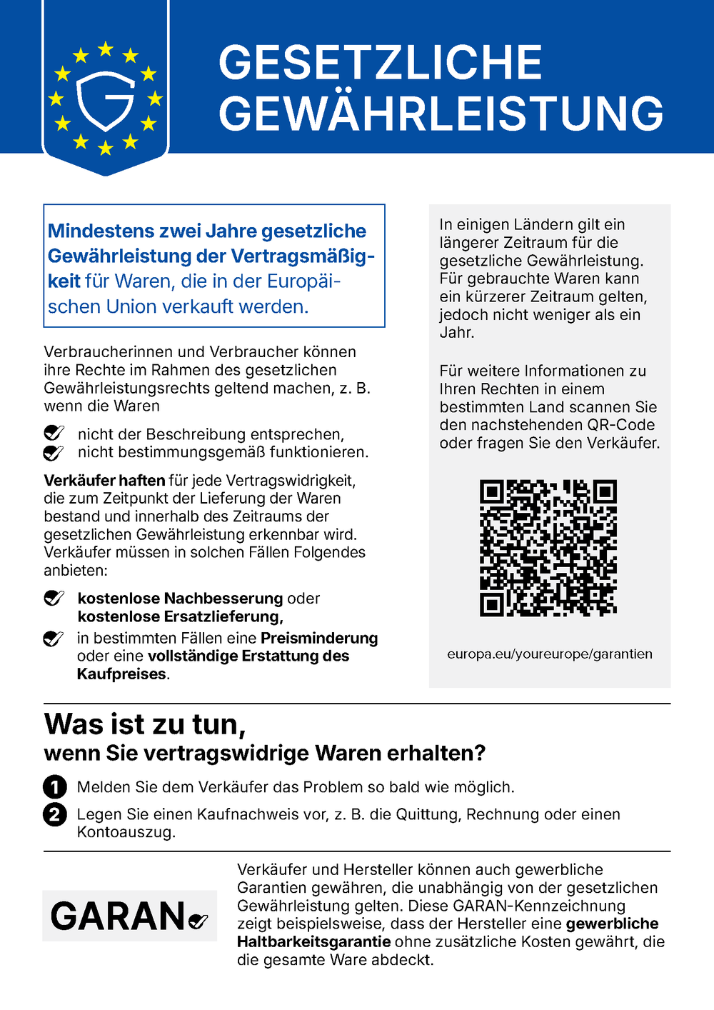 Gesetzliche Garantie der Vertragsmäßigkeit – offizieller EU-Hinweis